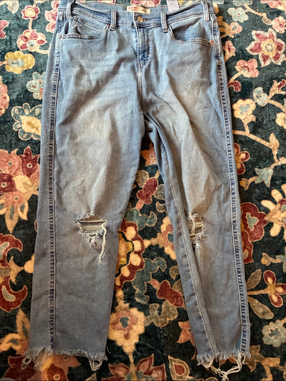 Levi's Light Blue Distressed Heritage Boyfriend Jeans with Ripped Knees